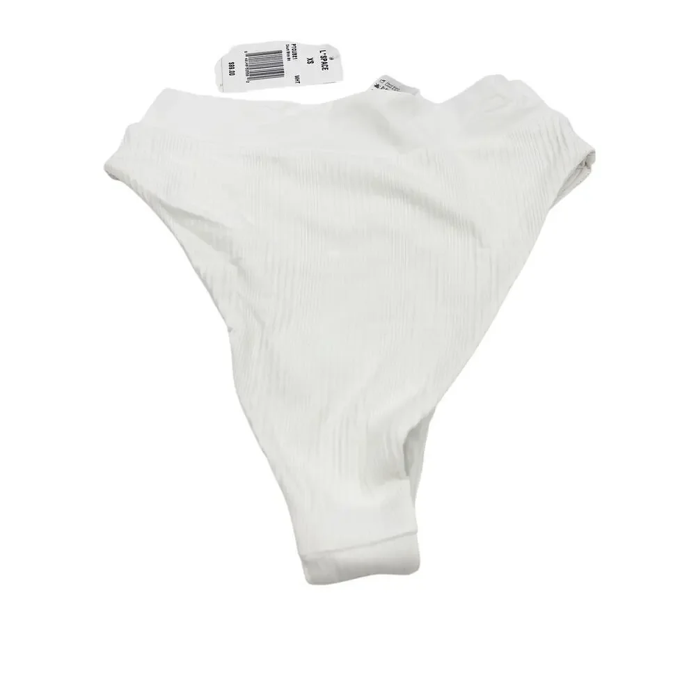 L*Space Court Bitsy Bikini Bottom White High Waisted Ribbed XS New With Tags!
